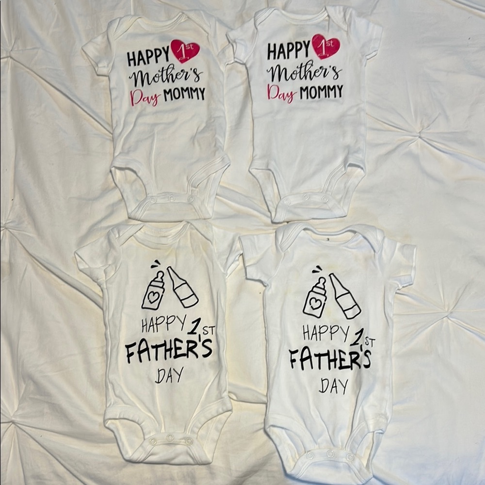 White Mother's and Father's Day Baby Onesies